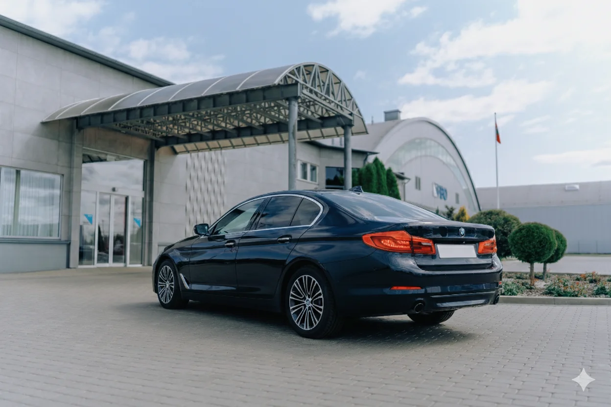 BMW 5 Series business class vehicle rear view for airport and corporate transfers