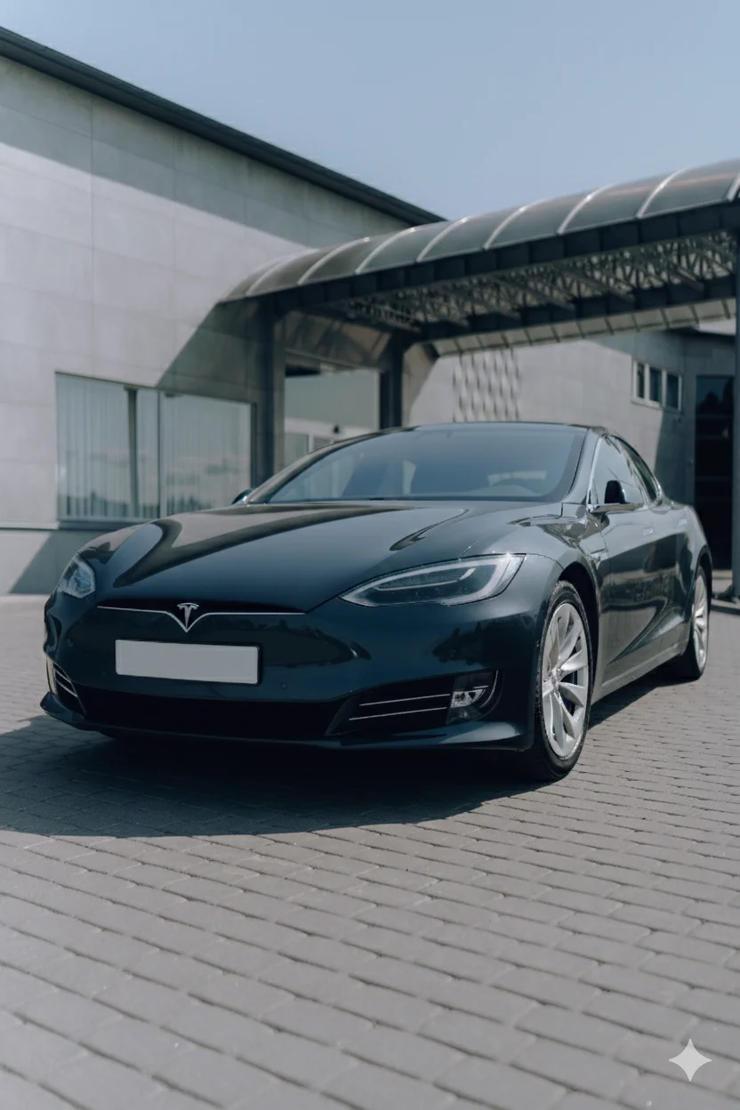 Tesla Model S electric vehicle front view for premium chauffeur transfers
