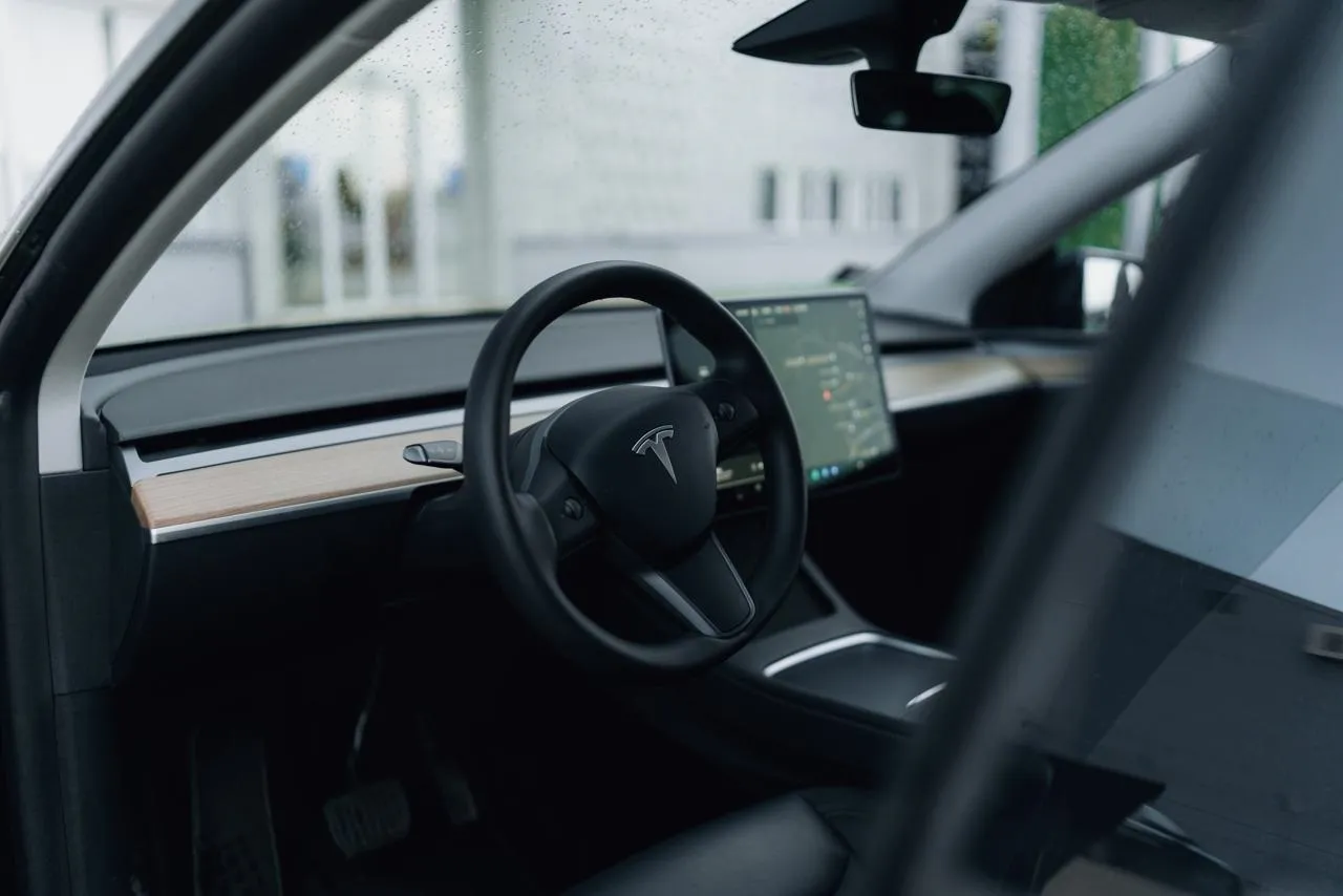 Front passenger interior of Tesla Model Y electric vehicle