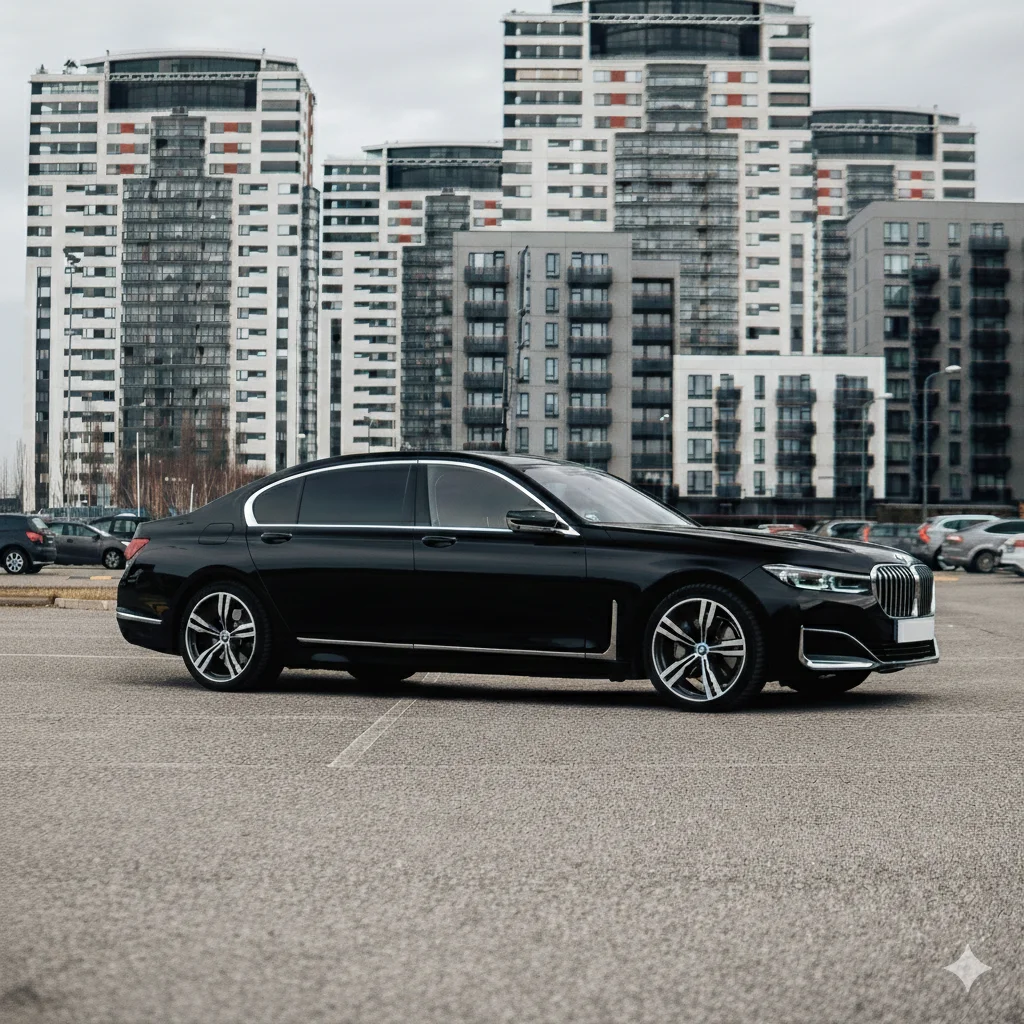 BMW 7 Series luxury class vehicle front view for executive chauffeur service