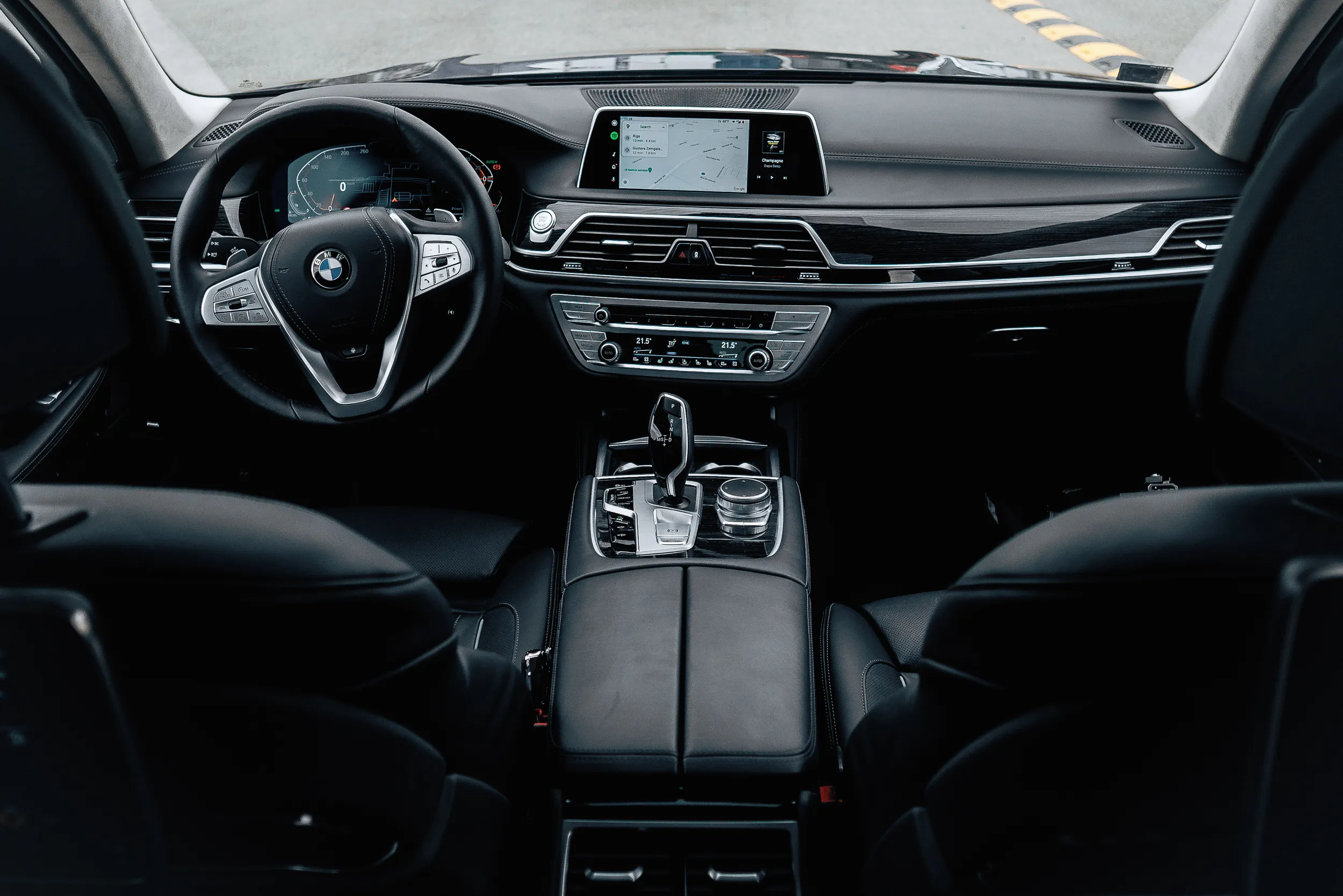 Front passenger interior of BMW 7 Series luxury class vehicle