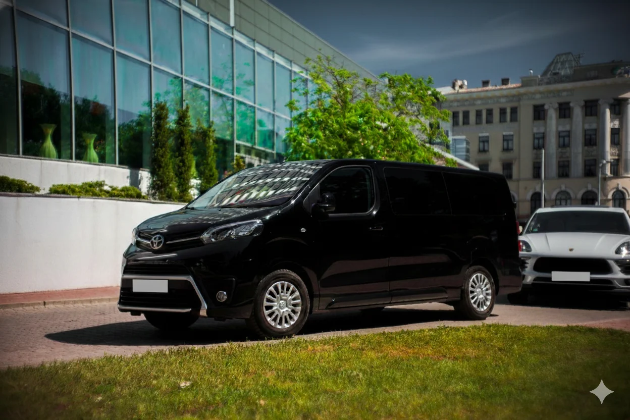 Toyota Proace minivan front view for group chauffeur transfers