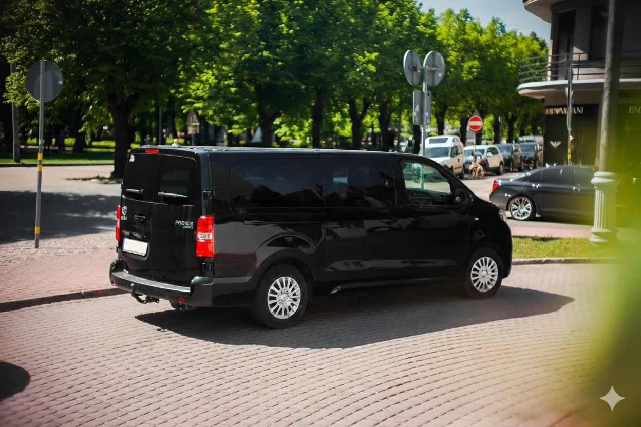 oyota Proace minivan rear view suitable for airport transfers with luggage